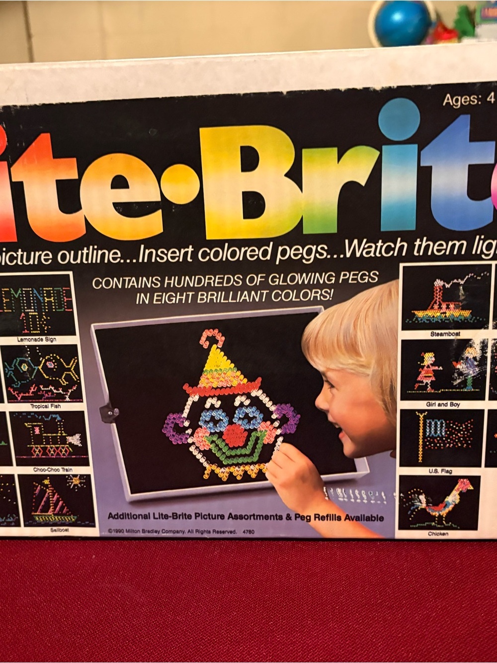 Vintage 1990 Milton Bradley Lite-Bright with Disney Picture Refills & Extra Pegs